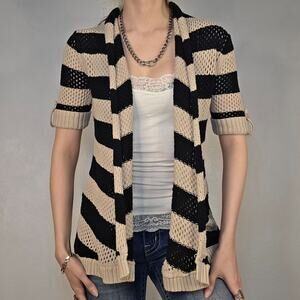 Knit Short Sleeve Striped Cardigan Cotton Small Grunge Indie Sleaze 00s /2010s